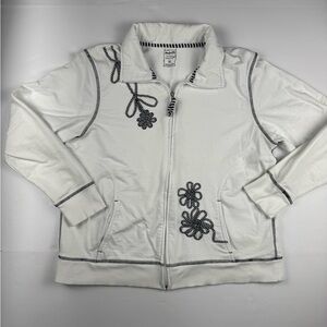 Three Hearts White Full zip Jacket with Black embellishments size XL